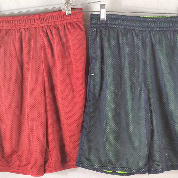 Athletic Works Poly Lined Mesh 2pk Blue/Green Red/Black Shorts Size XL 14-16 - Picture 3 of 16